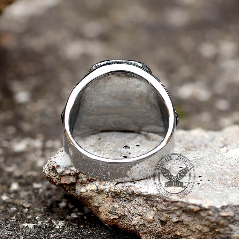 Black Square Gem Stainless Steel Skull Ring