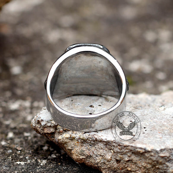 Black Square Gem Stainless Steel Skull Ring