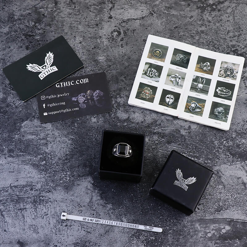 Black Square Gem Stainless Steel Skull Ring