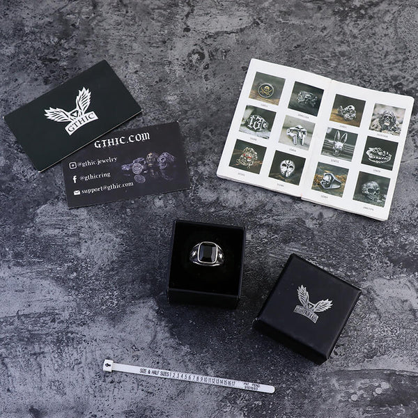 Black Square Gem Stainless Steel Skull Ring