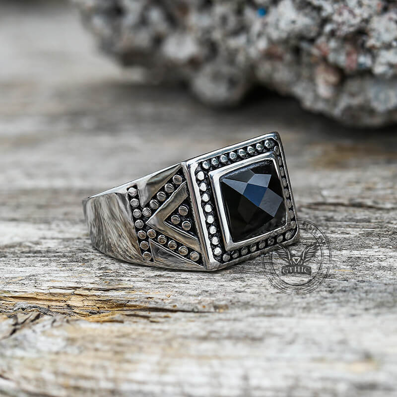 Black Stone Stainless Steel Spot Ring