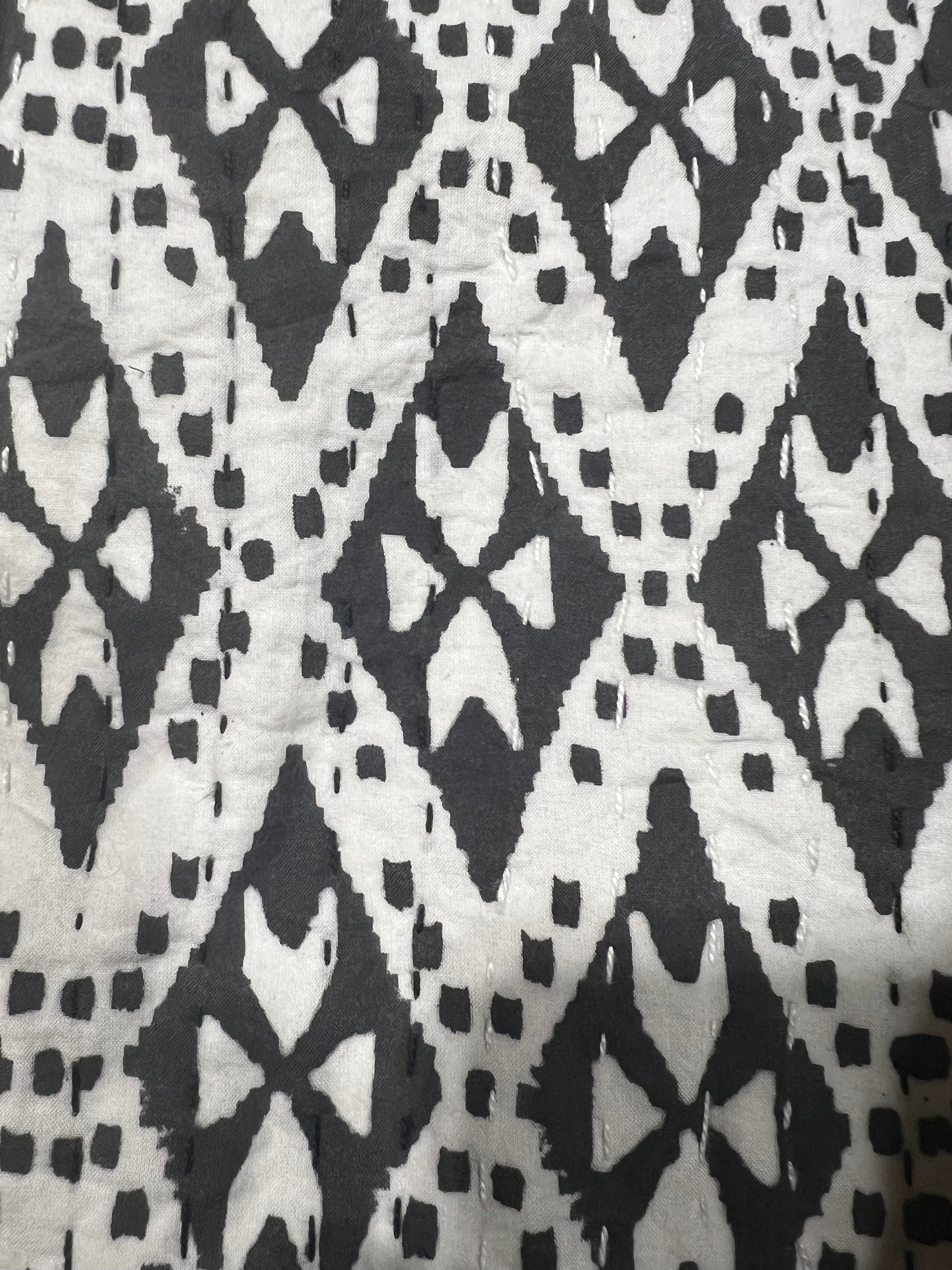 Black Diamond Cross Block Print Cotton Kantha Quilt (Events)