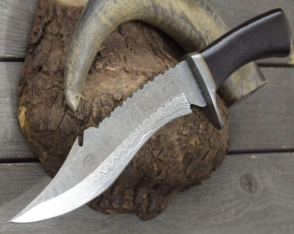 BlackOps Damascus Hunting Knife with Micarta Handle - Gifts for You 'n Me