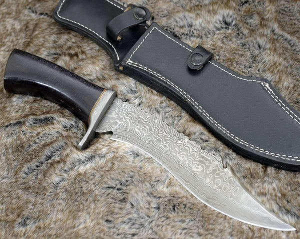 BlackOps Damascus Hunting Knife with Micarta Handle - Gifts for You 'n Me
