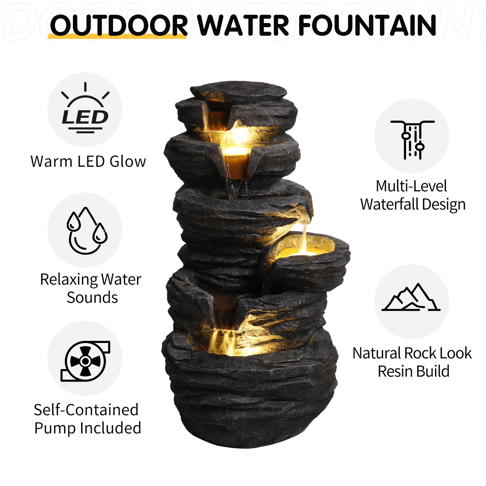 Resin Stacked Rock Fountain Outdoor with LED Lights