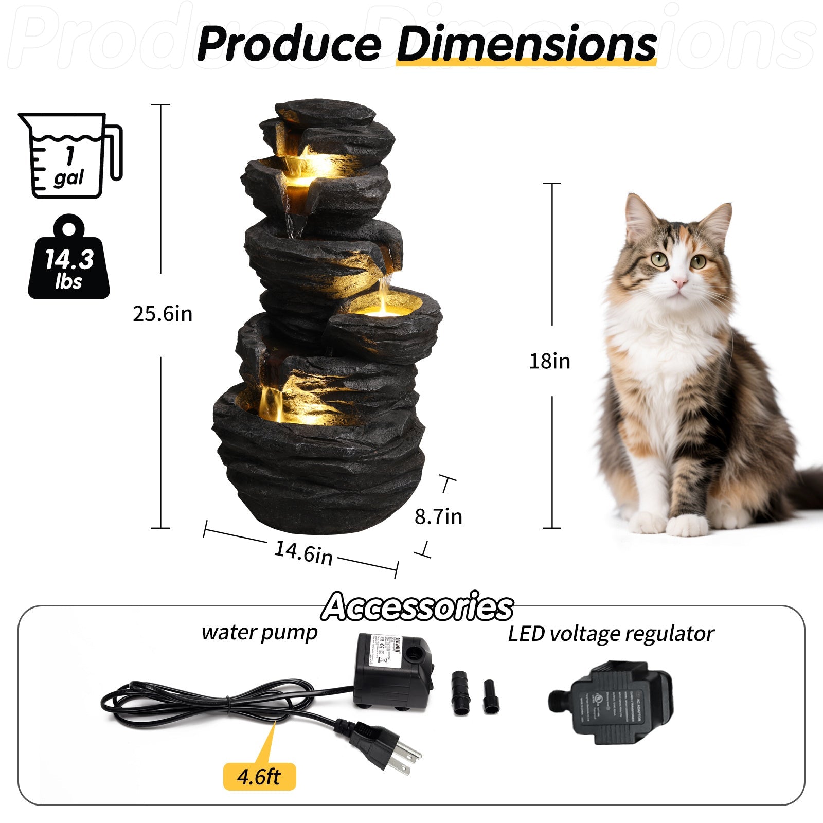 Resin Stacked Rock Fountain Outdoor with LED Lights