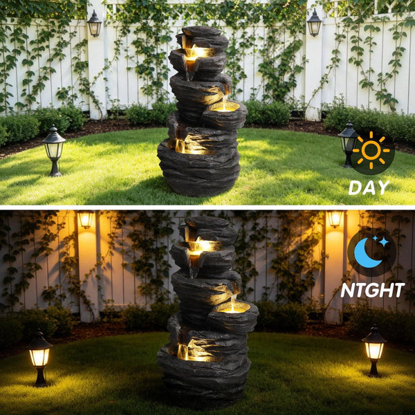 Resin Stacked Rock Fountain Outdoor with LED Lights
