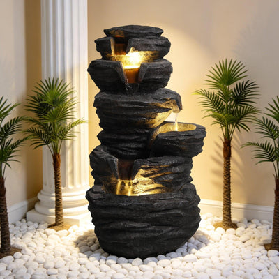 Resin Stacked Rock Fountain Outdoor with LED Lights