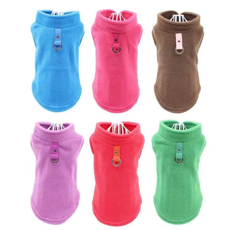 Blank Dog Vest Soft Fleece Clothes For Small Dogs Solid Candy Color Dog T Shirt With Dog Harness Leash Dog Cold Weather Coat Warm Dog Jumpers Soft Fleece Vest Jacket with Leash Ring Costume for Puppy Small Dogs