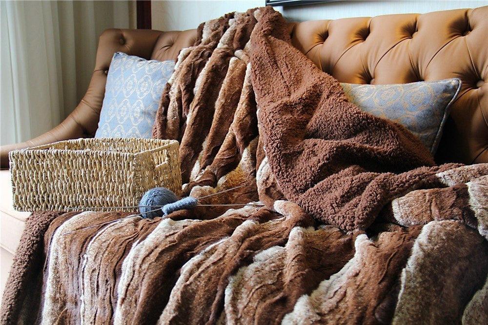 Tache Golden Brown Faux Fur Sherpa Throw Blanket (DY01)