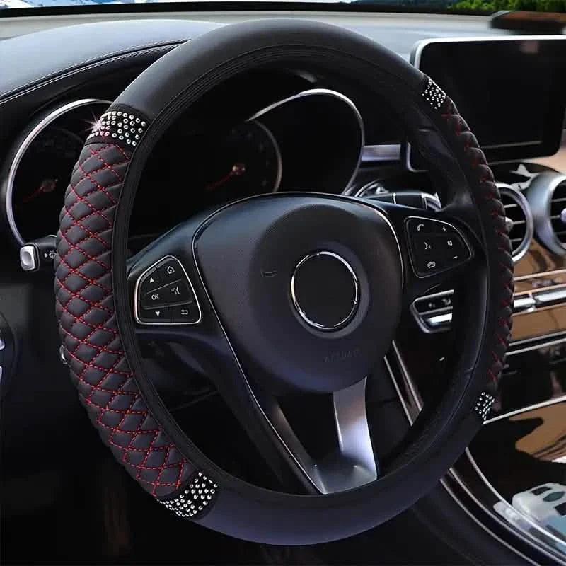 Bling Soft Leather Car Steering Wheel Cover Non-Slip Heat And Cold Protector