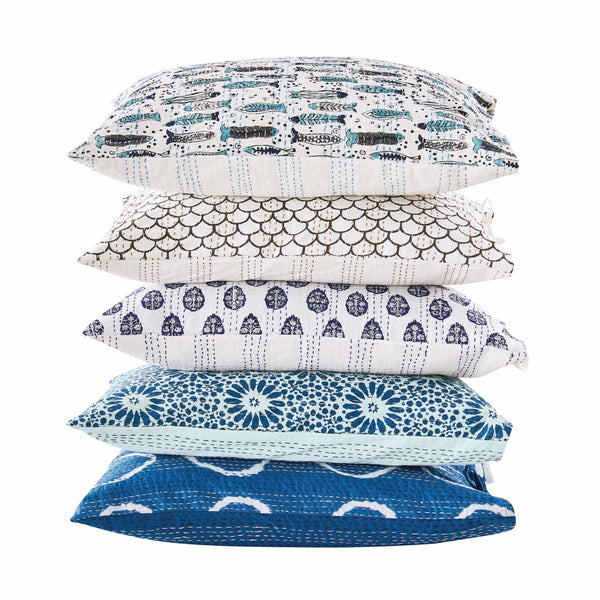 Hand Stitched Block Print Kantha Pillow Sham Pairs