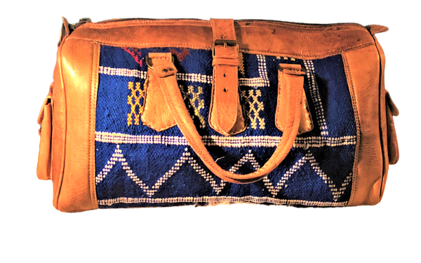 Blue Kilim and Leather Travel Bag