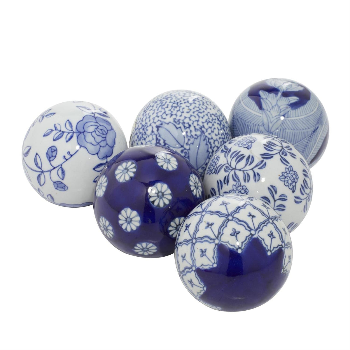 Blue Ceramic Floral Handmade Glossy Decorative Orbs & Vase Filler