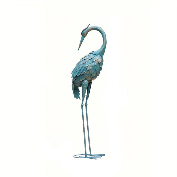 Blue Metal Crane Garden Statue Outdoor Sculpture