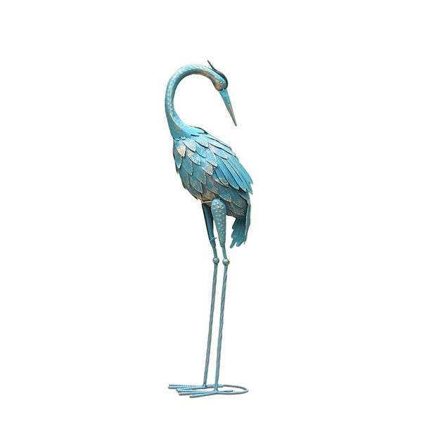 Blue Metal Crane Garden Statue Outdoor Sculpture