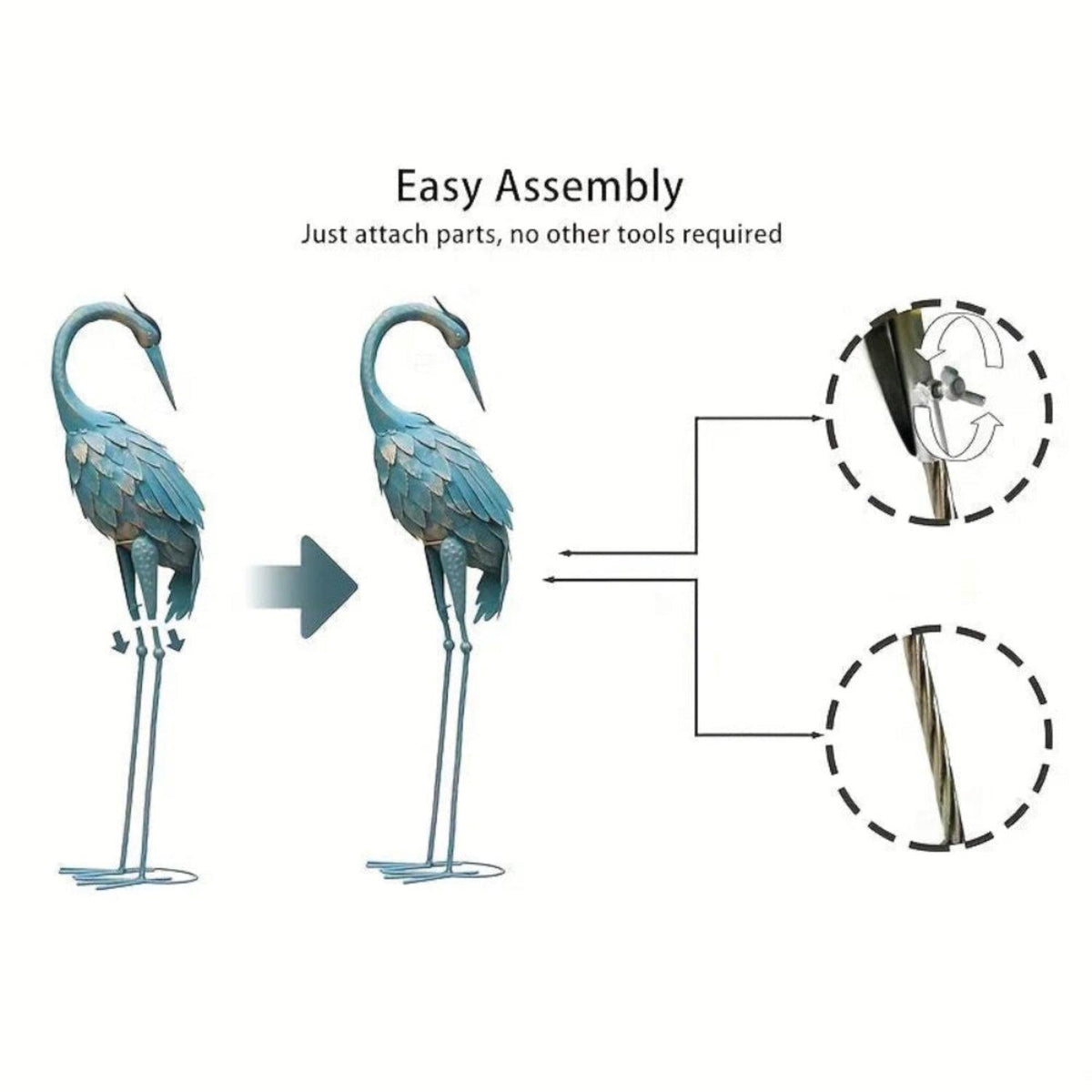 Blue Metal Crane Garden Statue Outdoor Sculpture