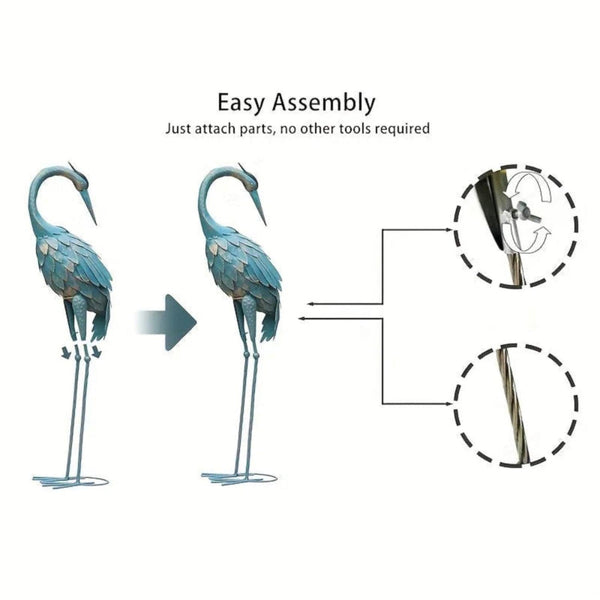 Blue Metal Crane Garden Statue Outdoor Sculpture