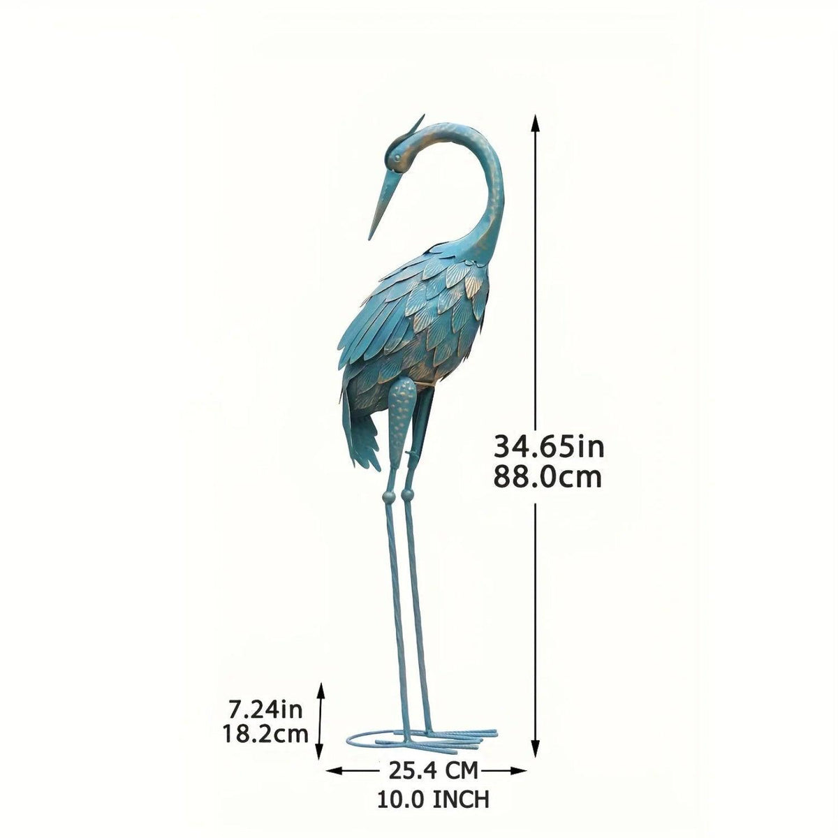 Blue Metal Crane Garden Statue Outdoor Sculpture