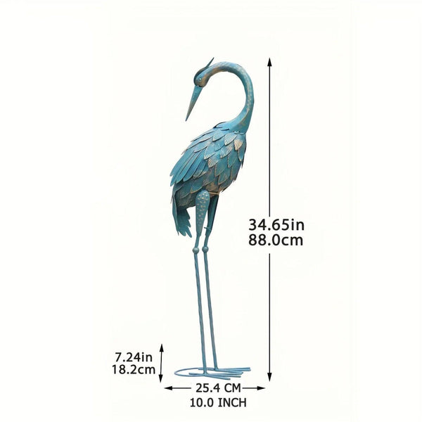 Blue Metal Crane Garden Statue Outdoor Sculpture