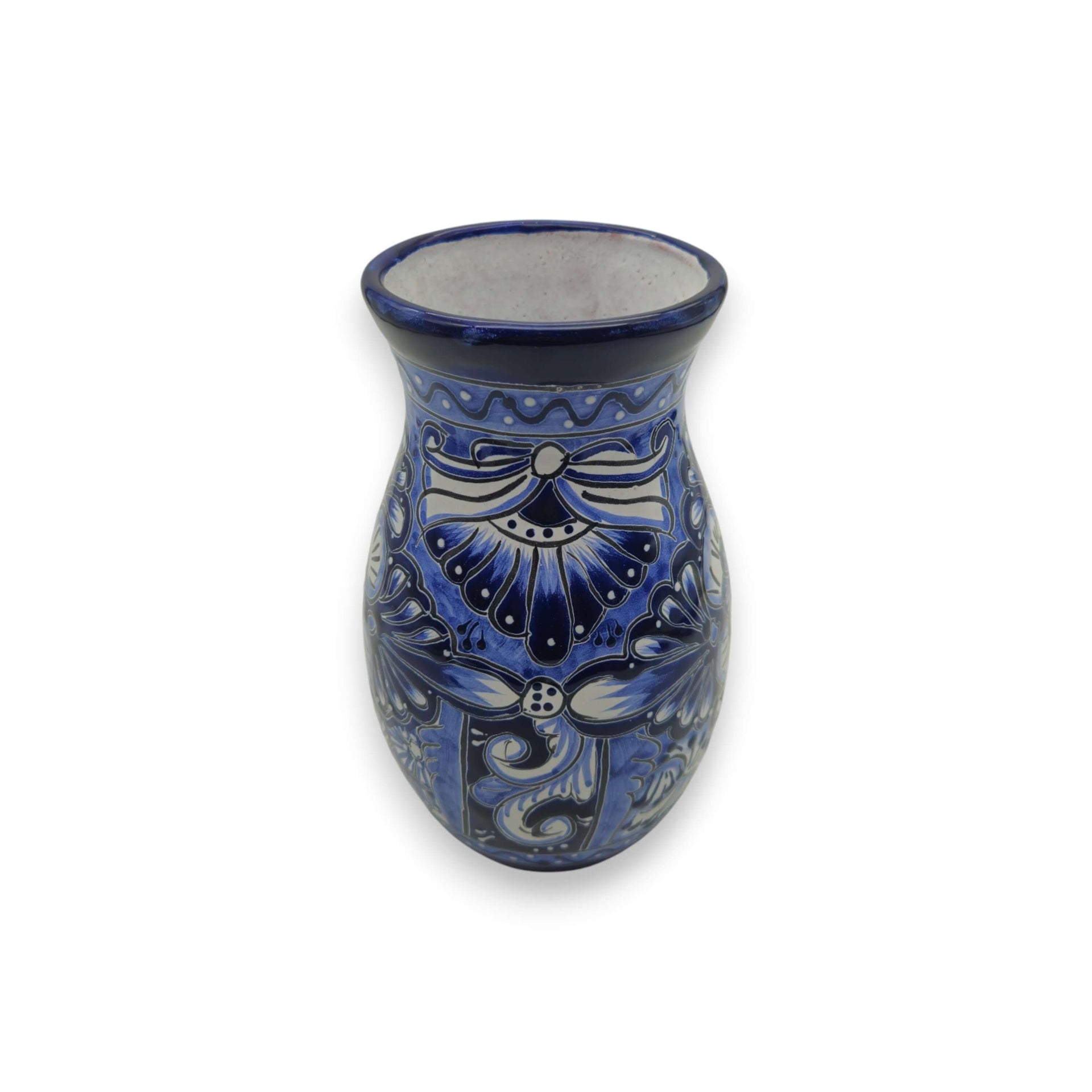 Blue Floral Talavera Vase | Hand-Painted Mexican Pottery