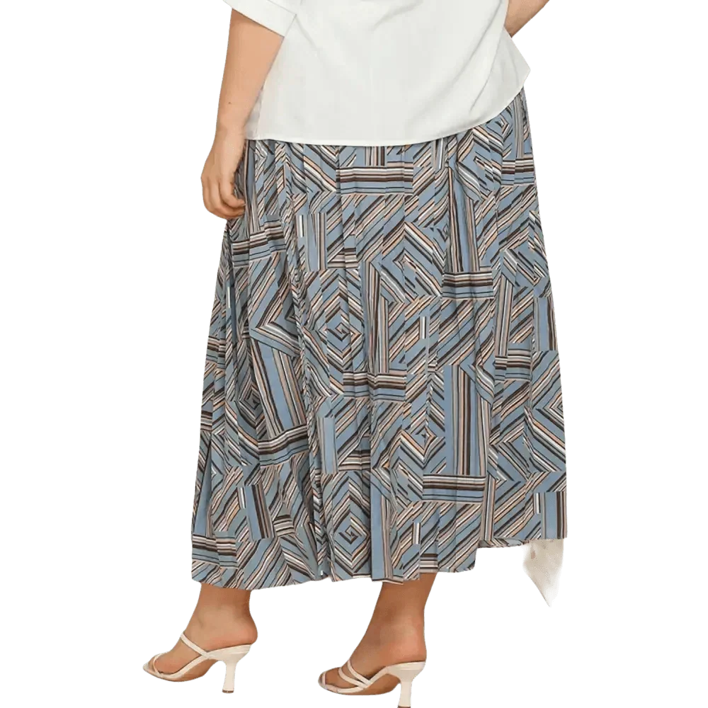 Blue Geometric Pleated Skirt Deep Teal Basic Style Length