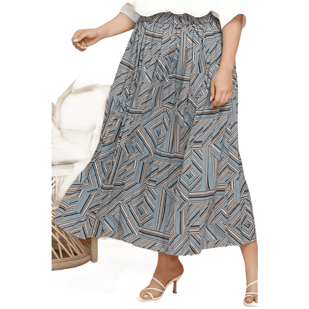 Blue Geometric Pleated Skirt Deep Teal Basic Style Length