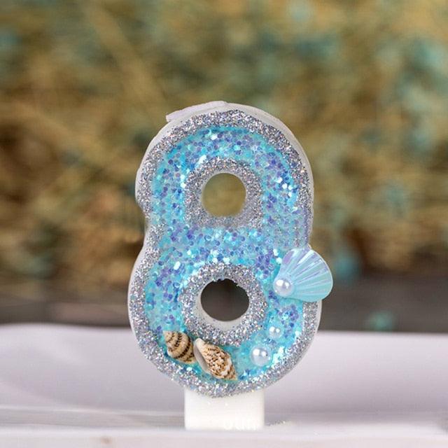 Blue Shell Glitter Number Birthday Candles Numeral Birthday Candles Cake Numeral Candles Number 0-9 Glitter Cake Topper Decoration for Birthday Wedding Anniversary Party Cake Toppers Birthday Wedding Digital Cakes Dessert Decor Birthday Decoration