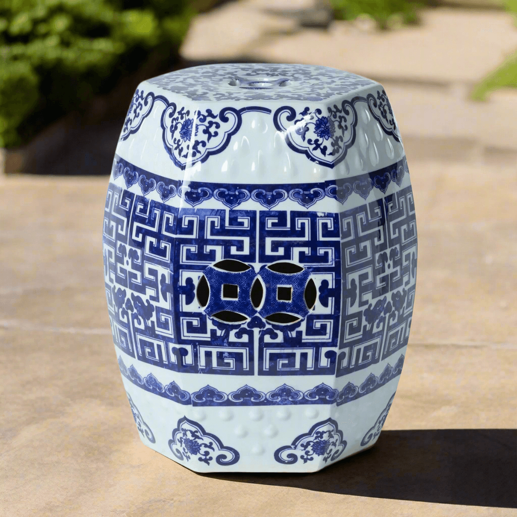 Blue and White Chinoiserie Porcelain Garden Stool