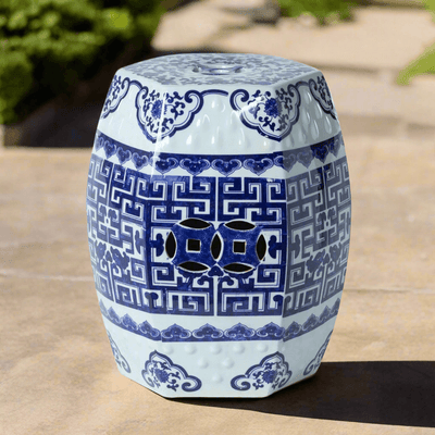 Blue and White Chinoiserie Porcelain Garden Stool