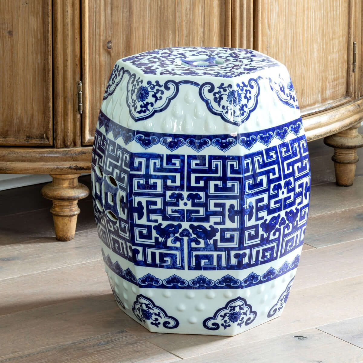 Blue and White Chinoiserie Porcelain Garden Stool