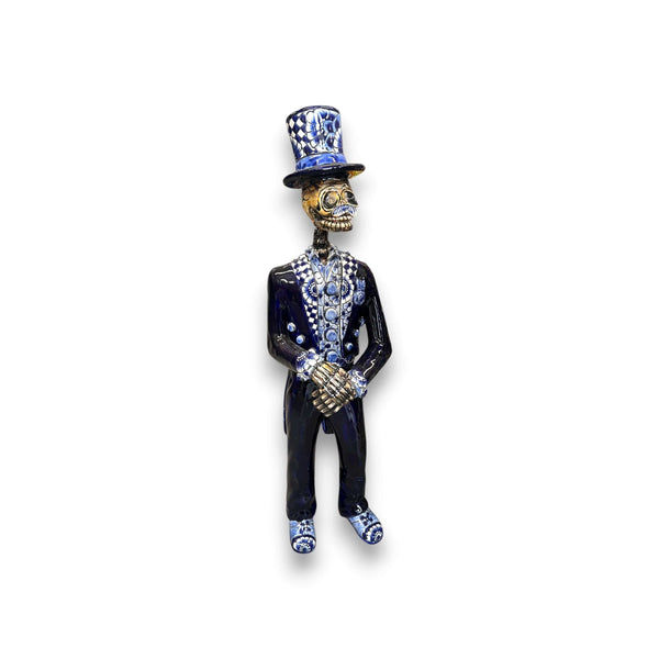 Blue & White Talavera Catrin Statue | Day of the Dead Figurine