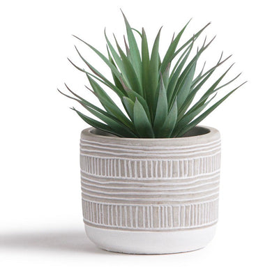 Artificial succulent plant in stripe patterned concrete pot 8