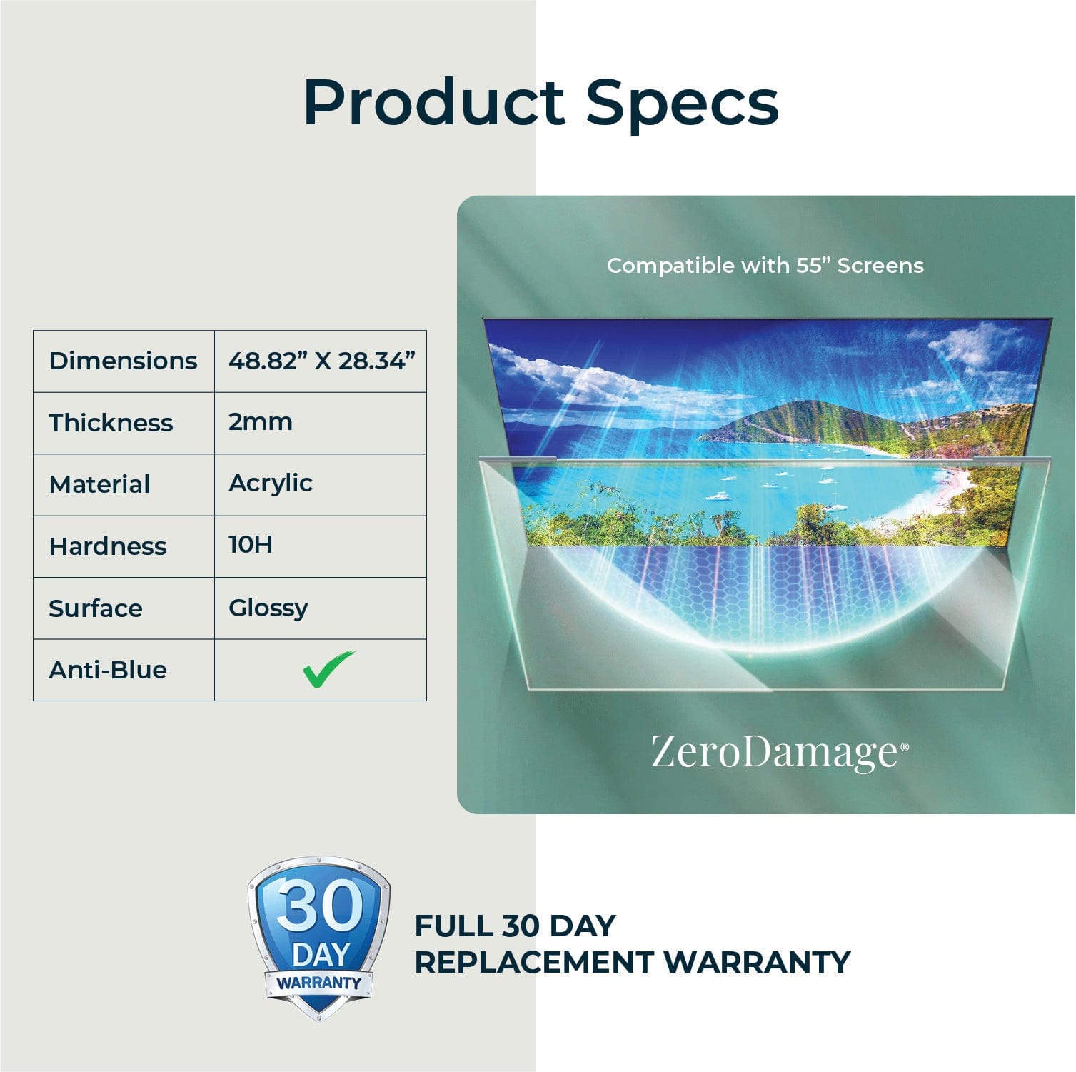 ZeroDamage Anti-Blue Light TV Screen Protector - Most 55