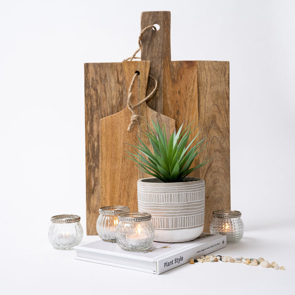 Artificial succulent plant in stripe patterned concrete pot 8