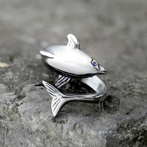 Blue Eyes Dolphin Stainless Steel Animal Ring