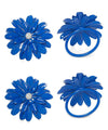 Vibhsa Blue Floral Napkin Rings | Set of 4, Pearl Accents, Handcrafted