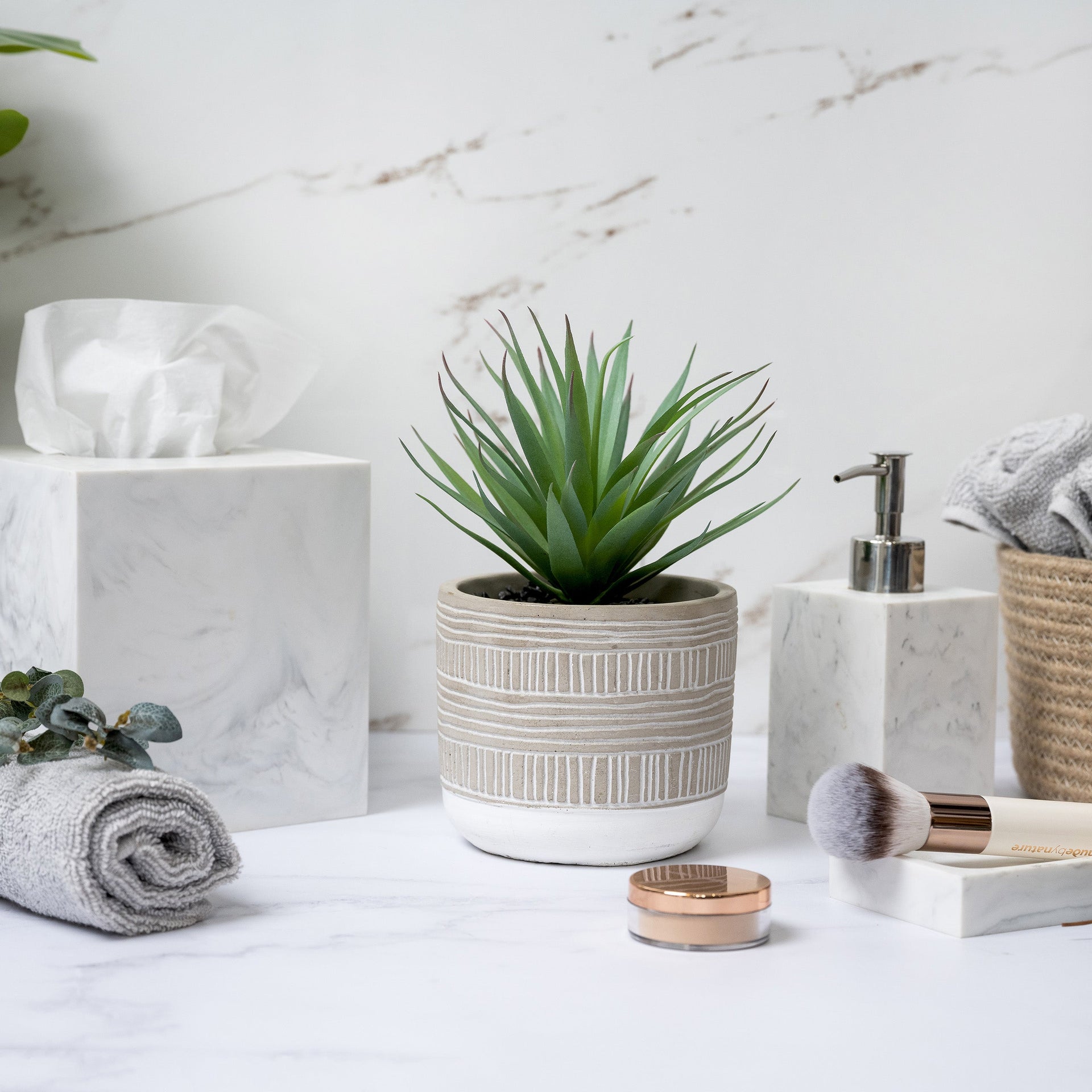 Artificial succulent plant in stripe patterned concrete pot 8