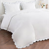 Scallop Frame Embroidered Cotton Percale Duvet Set - Twin / Blue