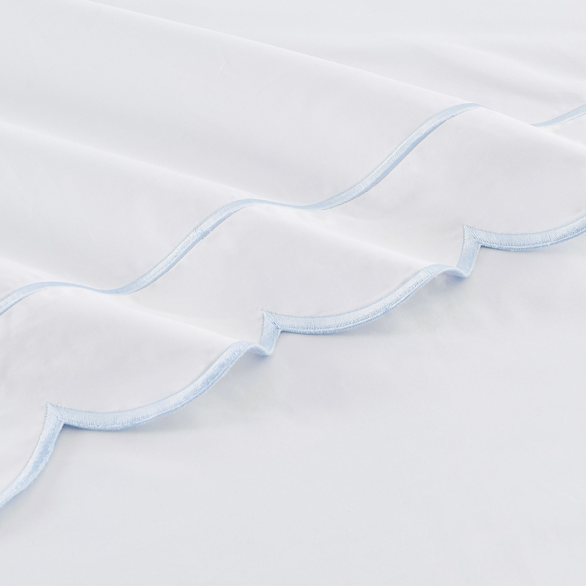 Scallop Frame Embroidered Cotton Percale Sheet Set