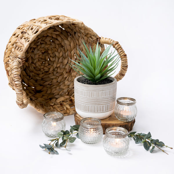 Artificial succulent plant in stripe patterned concrete pot 8