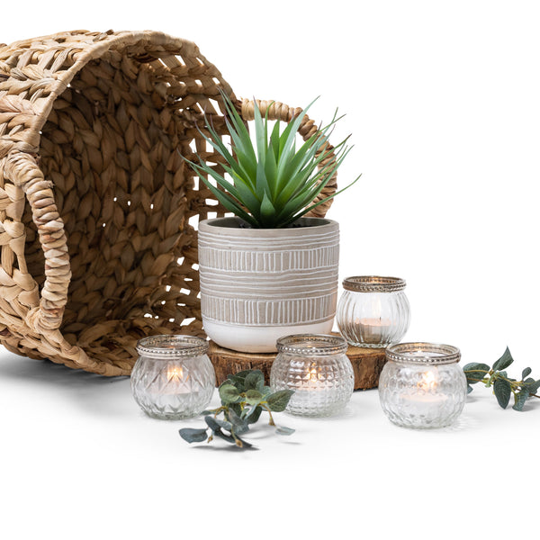 Artificial succulent plant in stripe patterned concrete pot 8