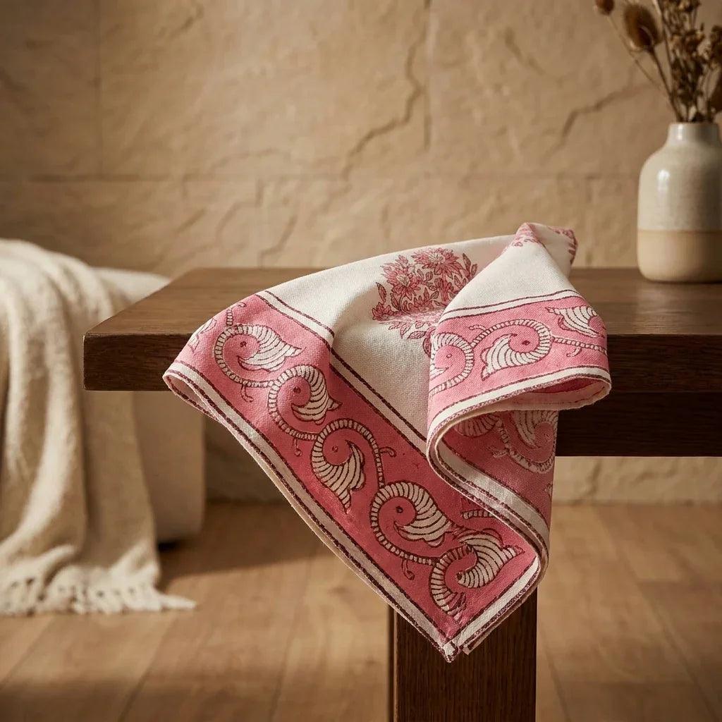 Blush Pink & Ivory 13 Pieces Jaipur Hand Block Printed Table Linen Set