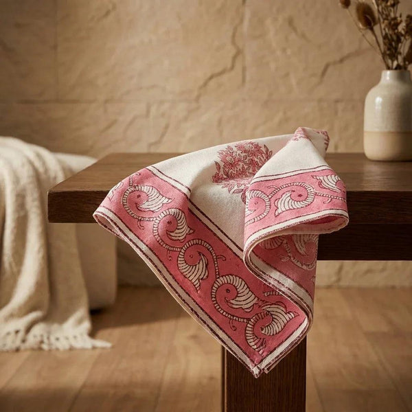 Blush Pink & Ivory 13 Pieces Jaipur Hand Block Printed Table Linen Set