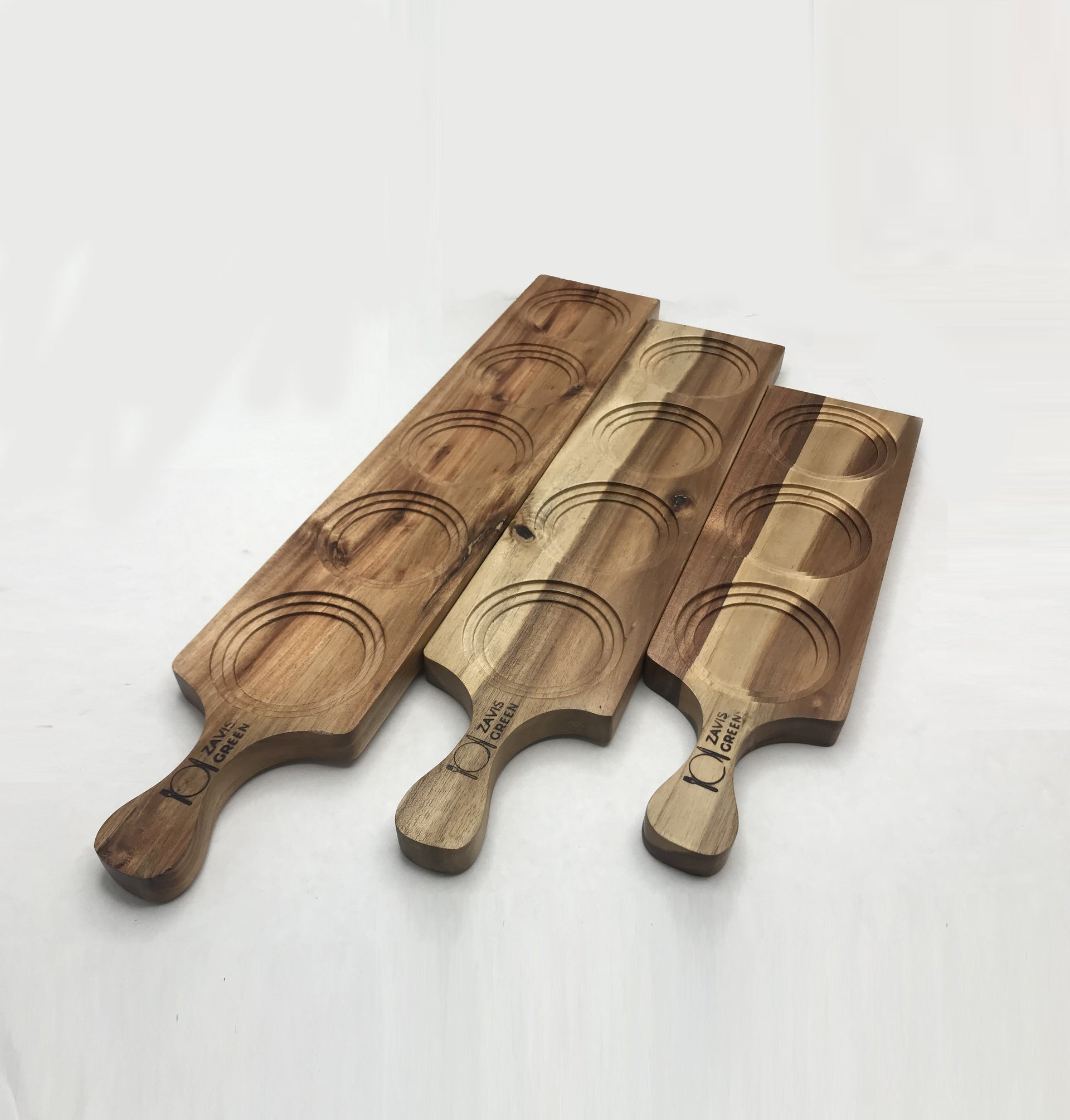 [ Set of 6 ] Zavis Green Acacia Wood 3 Hole Double sided Flight Board 14