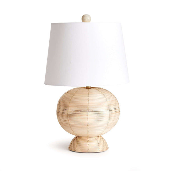 Boho Globe Rattan Lamp with Tapered White Shade