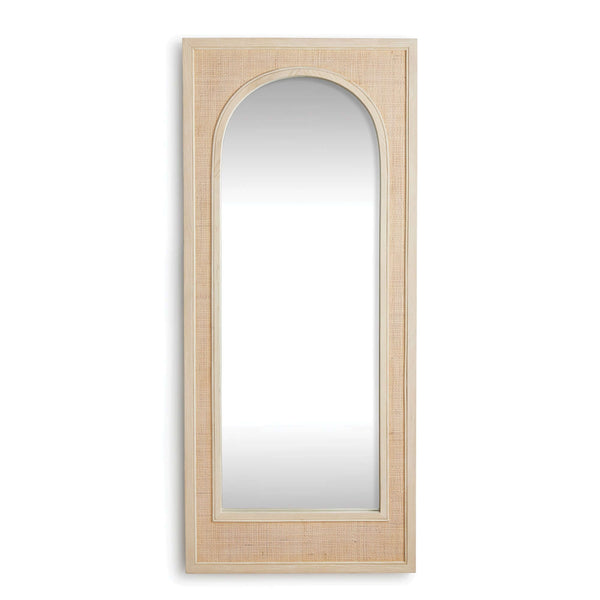 Boho Rattan Wall Mirror in Tall Arched Design