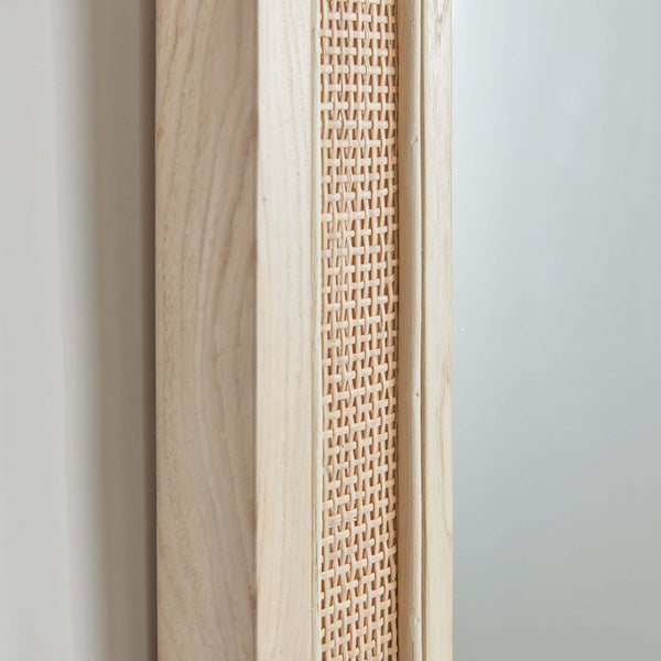 Boho Rattan Wall Mirror in Tall Arched Design