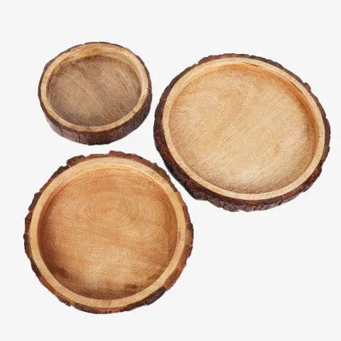 Bois Set of 3 Wood Bark Nut Bowls