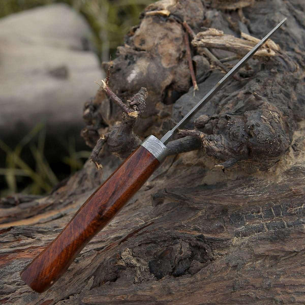Bolt Damascus Custom Hunting Knife with Exotic Rose Wood Handle - Gifts for You 'n Me